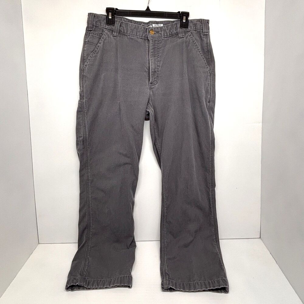 Carhartt Relaxed Fit Pants Men's Grey Rugged Flex Fit Canvas Utility Pants 36x30